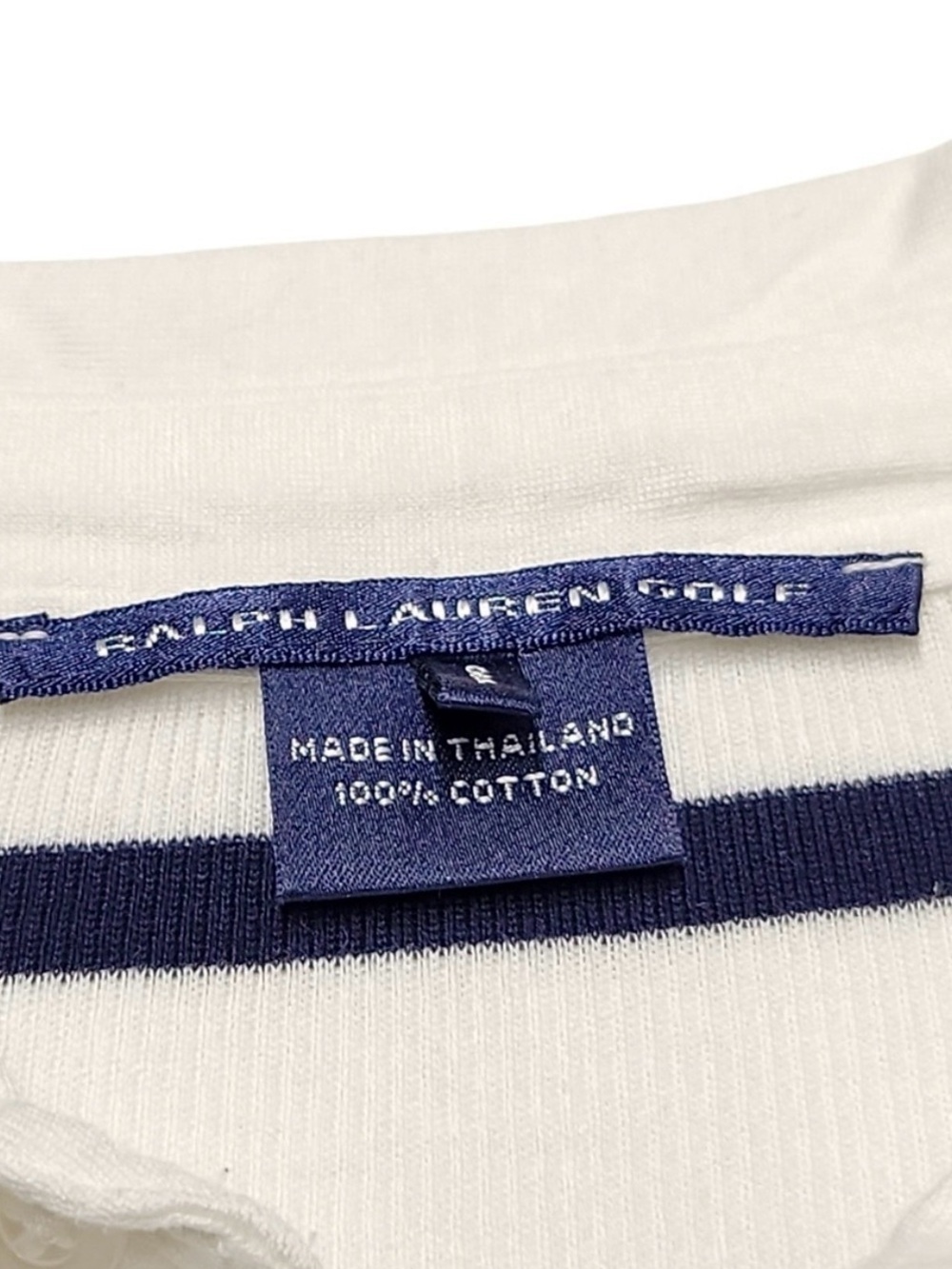 Polo Ralph Lauren Sport Cream Navy Stripe Long Sleeve Polo Top Small - Picture 9 of 9